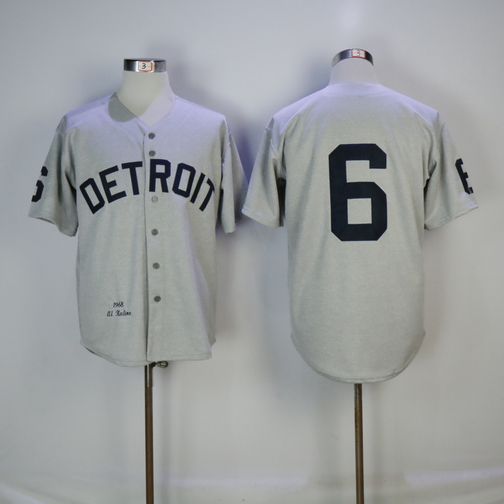 Men Detroit Tigers 6 Kaline Grey Throwback MLB Jerseys1